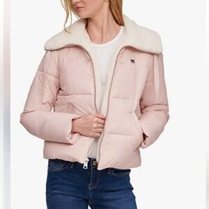 LEVIS PINK MOLLY SHERPA LINED WIDE COLLAR PUFFER PARKA WINTER JACKET GD COND XL